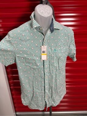 Original Penguin Green and Pink Patterned Short-Sleeve Button-Down Shirt